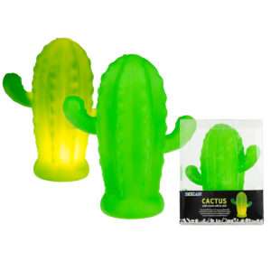 Idea regalo Cactus in plastica verde con LED bianco-caldi